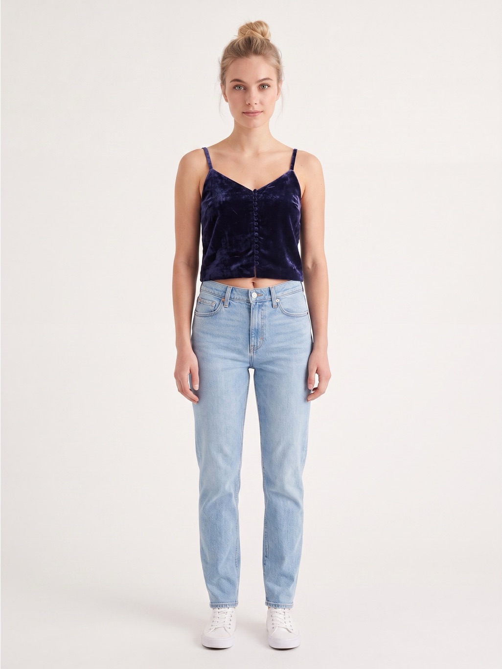 Madewell Navy Velvet Button Top